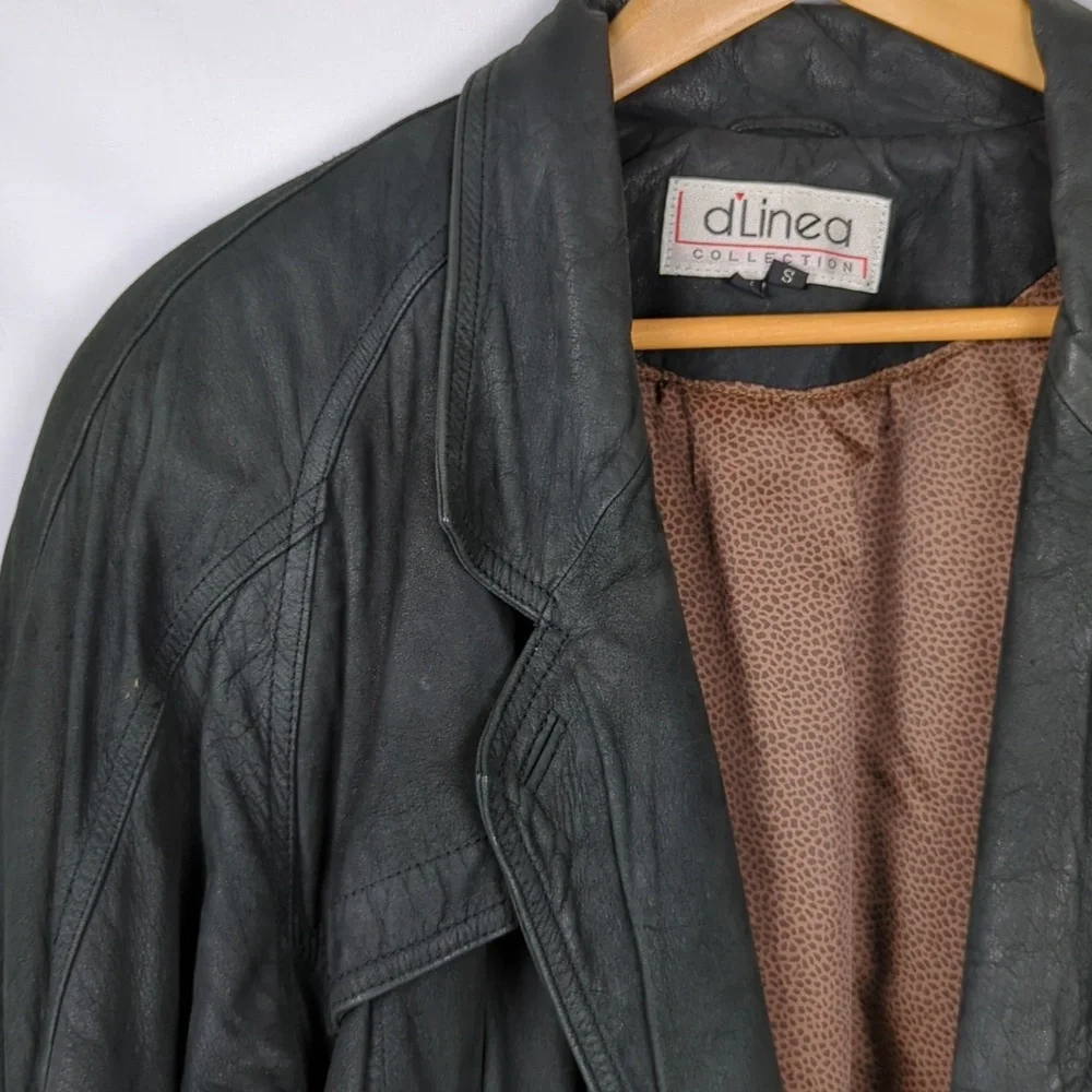 Women's D' Linea Genuine Black Leather Oversized Moto Bomber Jacket - Picture 5 of 5